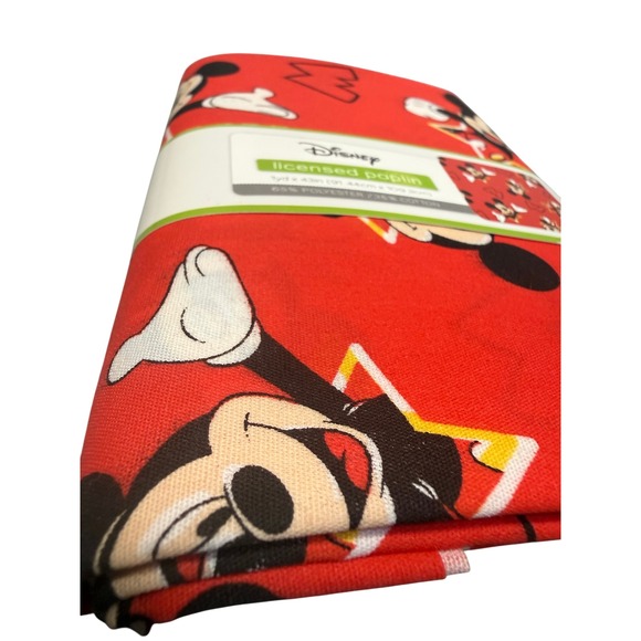 Disney Other - Disney Mickey Mouse Stars Fabric Red New Poplin 1 Yard Cotton Blend 43" Wide
